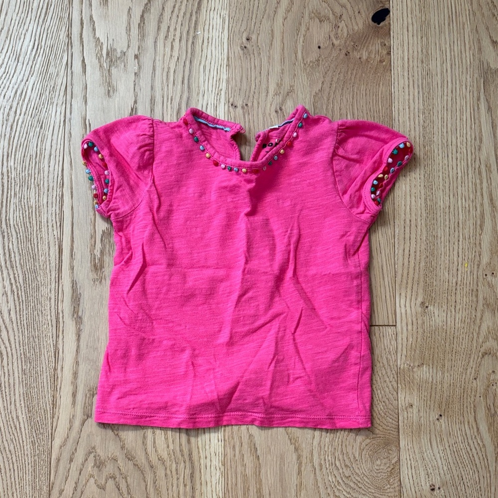 Boden Bright Pink Kids Tee with Beaded Details